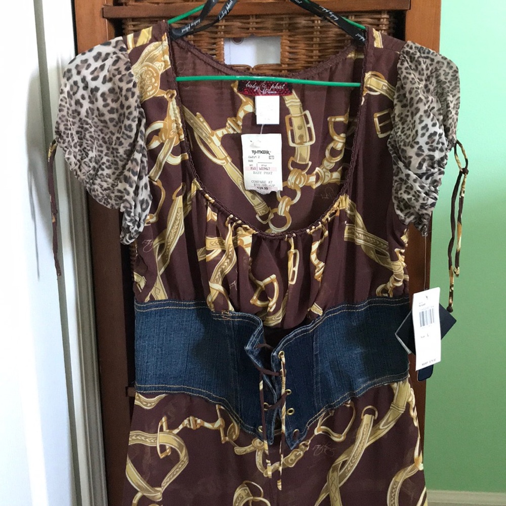Sheer top with jean belt tie strap
